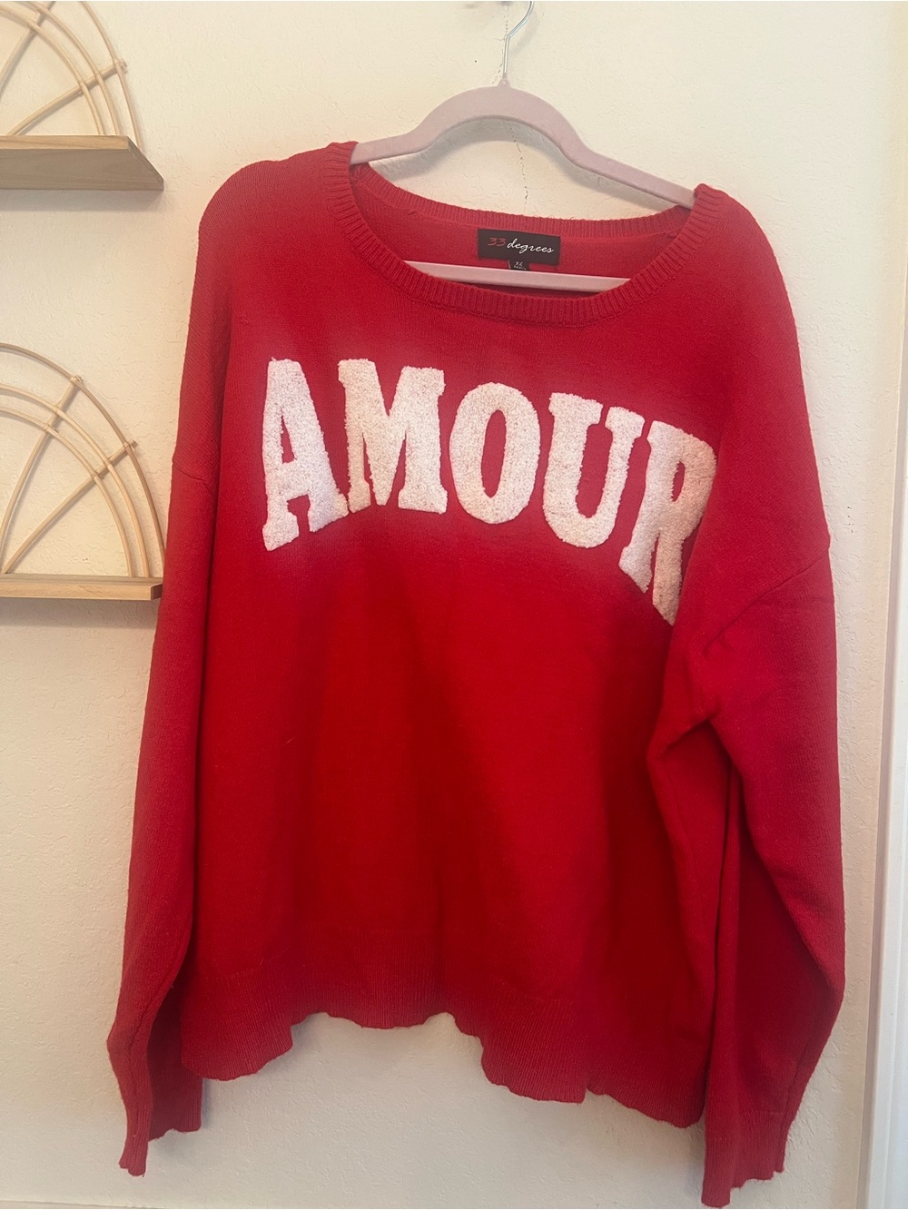 33 Degrees Red AMOUR Graphic Sweater XL French Inspired Knit Pullover